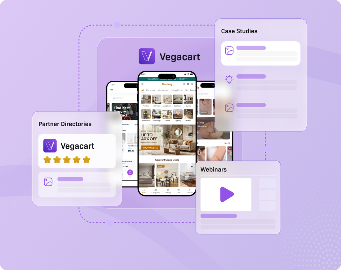 Vegacart app interface with phone