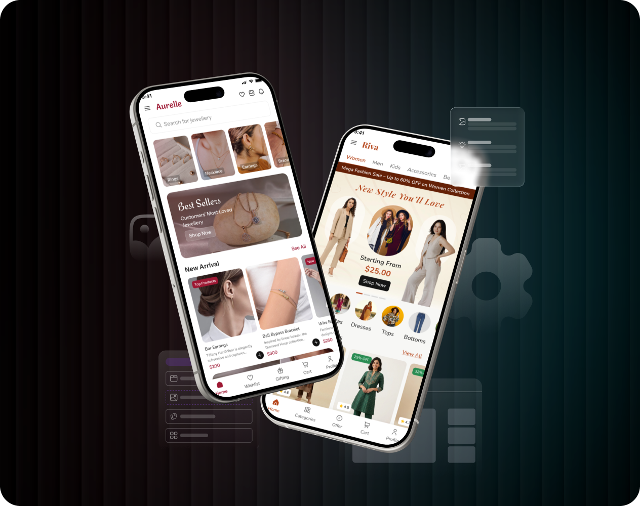Two smartphones displaying an e-commerce app