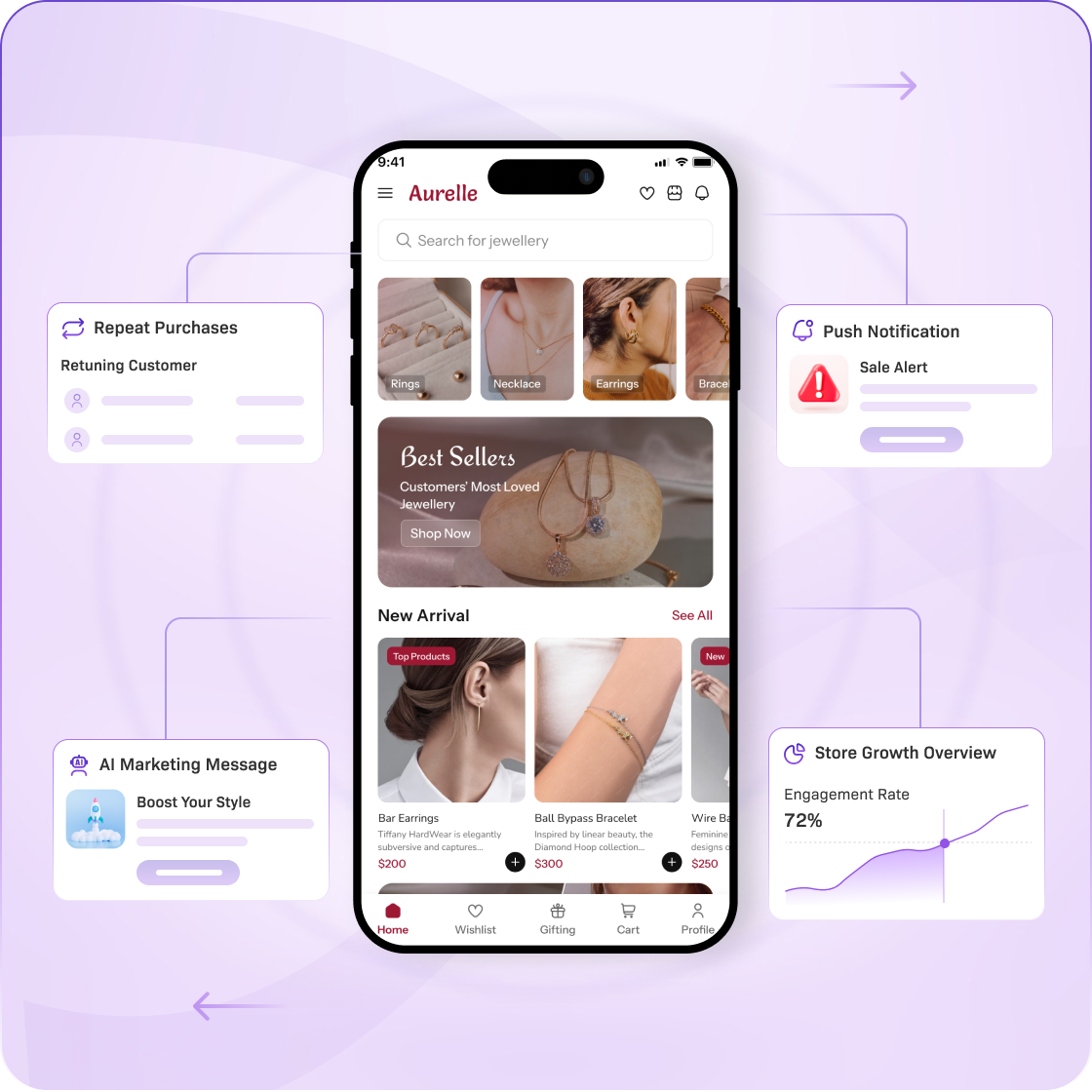 phone displaying a jewelry app