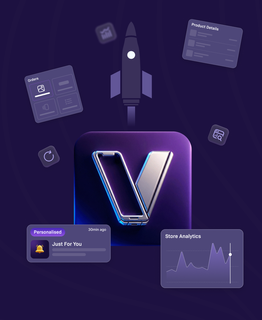 Digital interface with a stylized 'V' logo