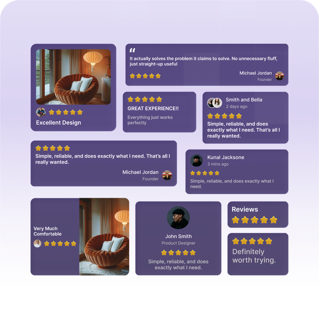 Product reviews with ratings 